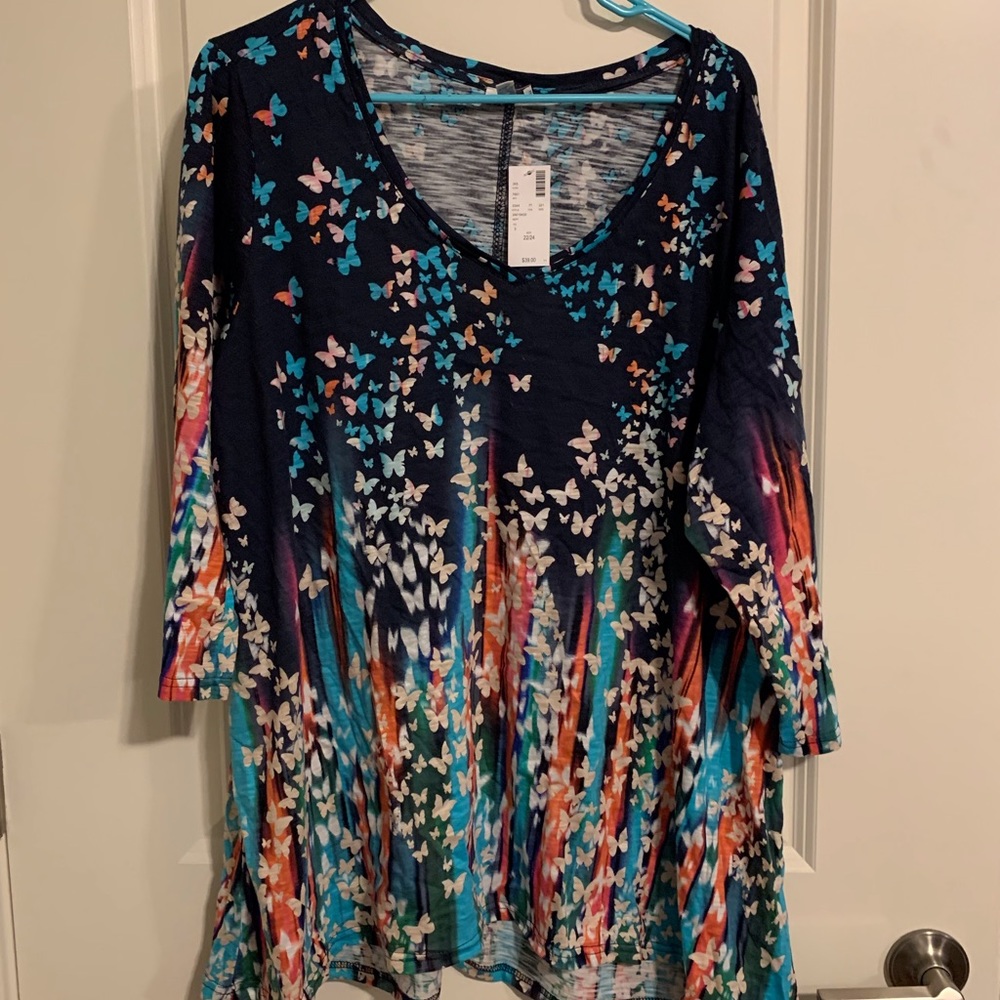 NWT Avenue Tunic Multi Color Butterfly Print